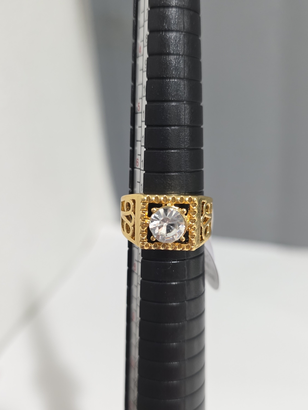 Gold Statement Ring with Clear Stone Size 7